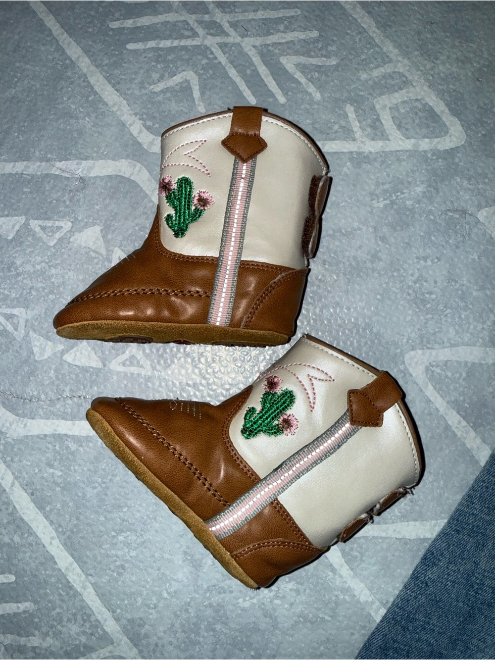 Boot Barn Girls Western Cactus Embroidered Boots - Brown & Cream-3C